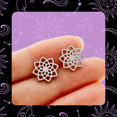 Lotus Mandala Stainless Steel Studs